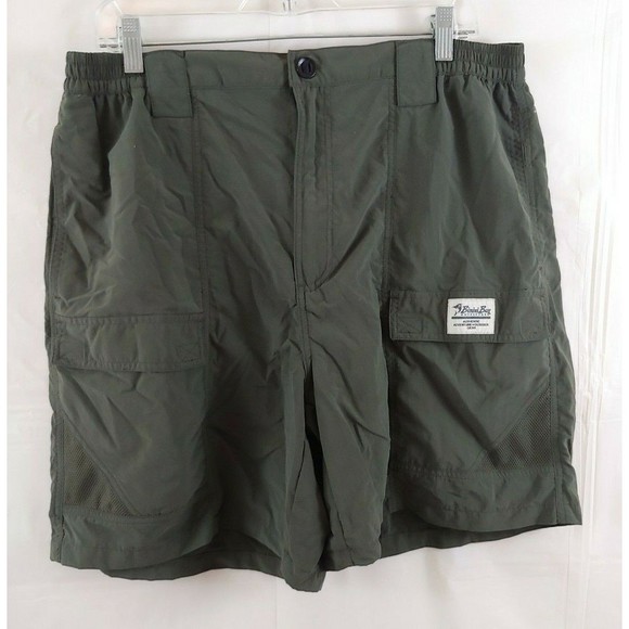 Eddie Bauer Mens Cargo Shorts XL Green Fasten Pockets Nylon Hiking Camping - Picture 1 of 4
